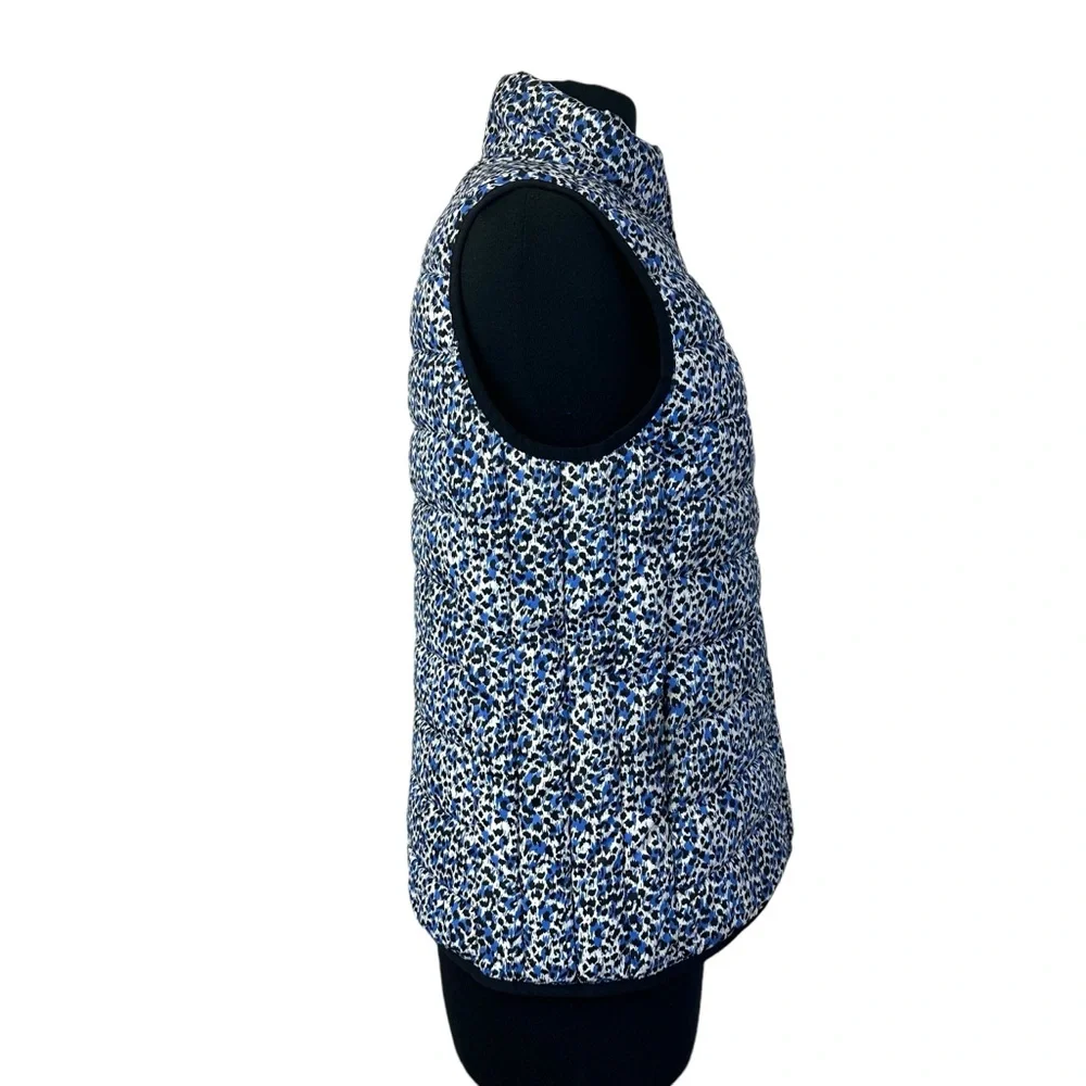 J. Crew Factory S Blue Black Animal Print Puffer Vest